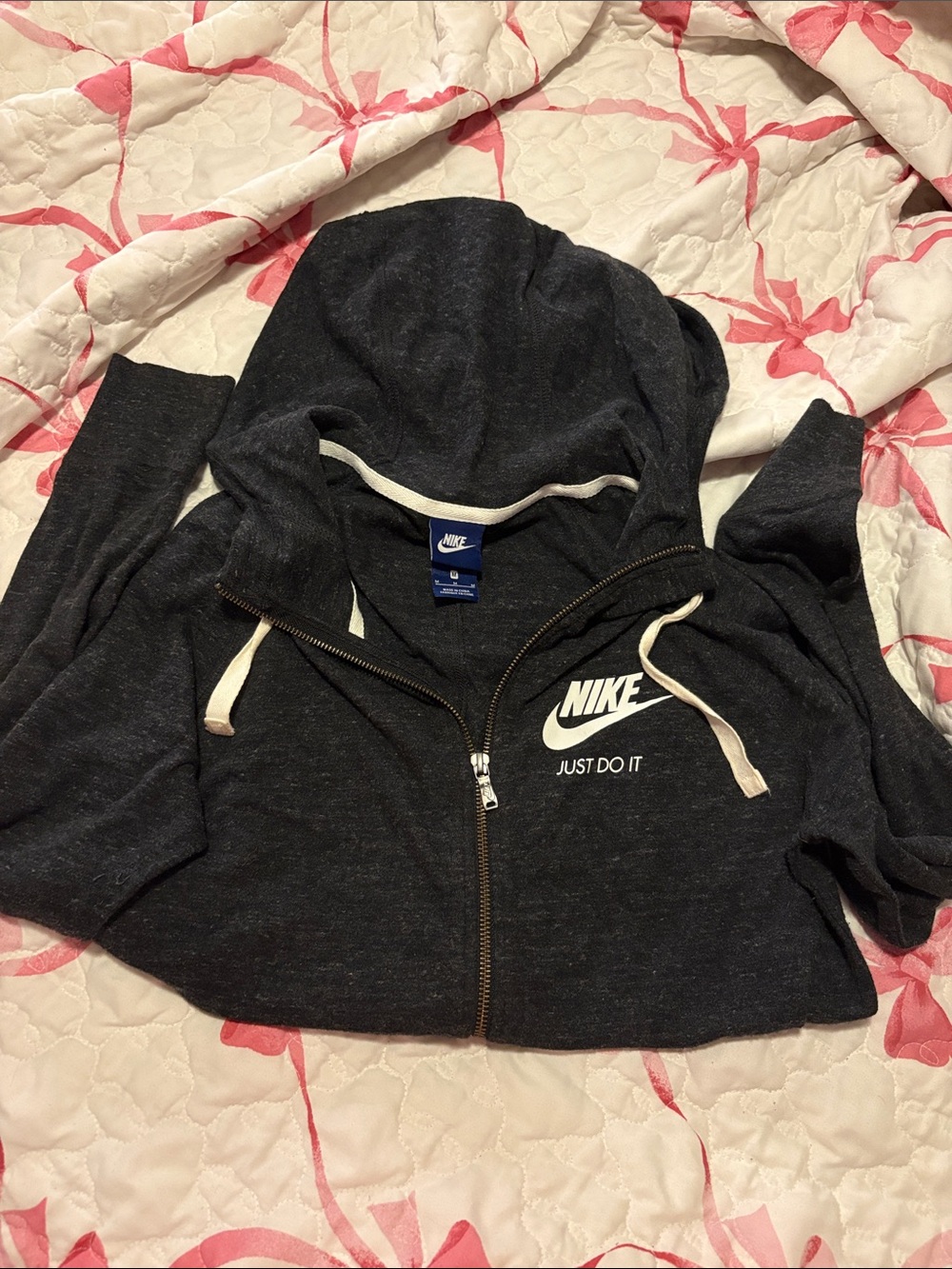 Nike Youth Dark Gray Zip Hoodie with White Logo